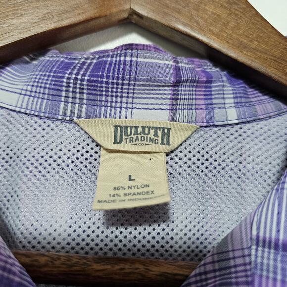 Duluth Trading Sidewinder Button-Up Shirt Purple Plaid Women's Size L Outdoor - Picture 4 of 5